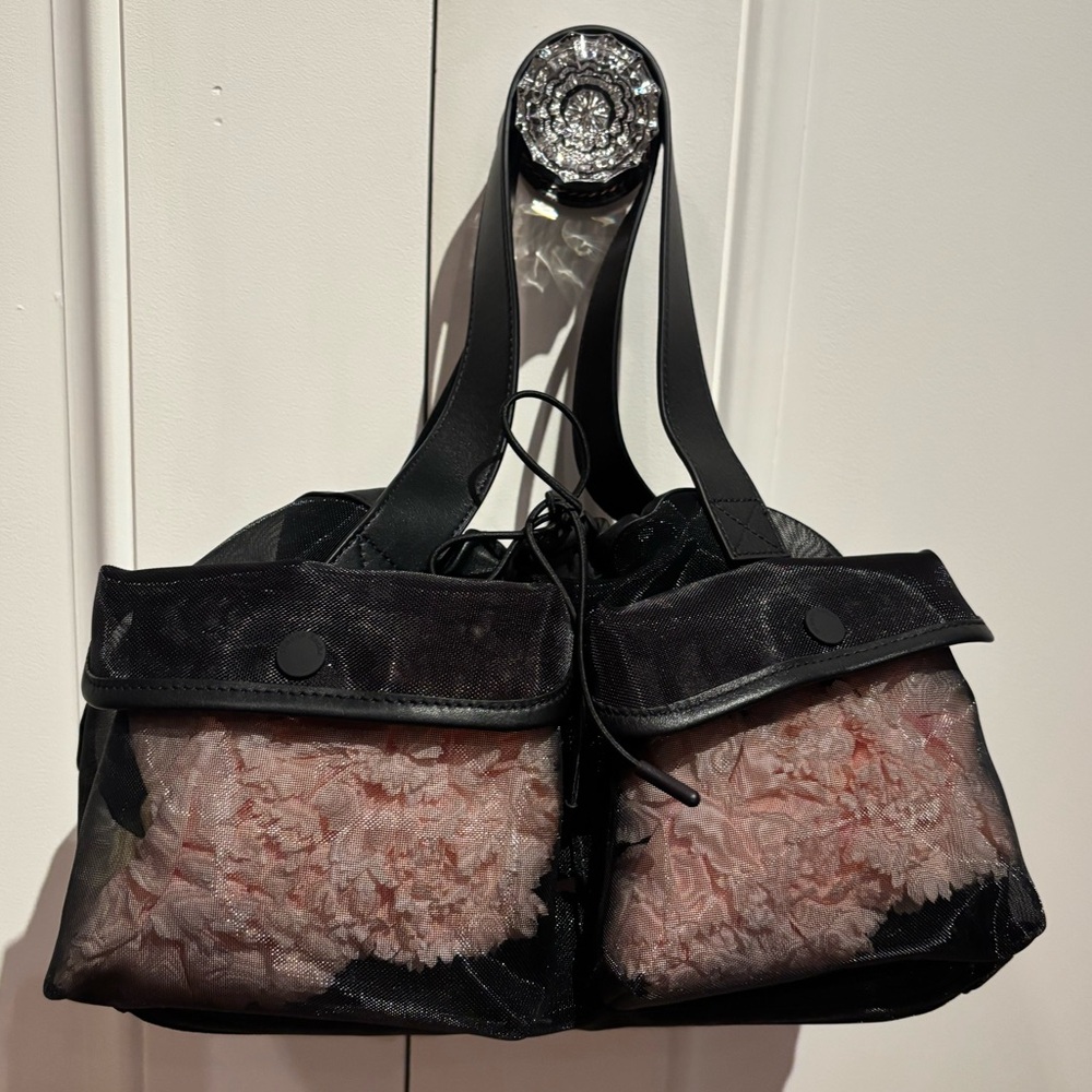 Simone Rocha Black Mesh Pink Carnation Tote Bag *NWT*